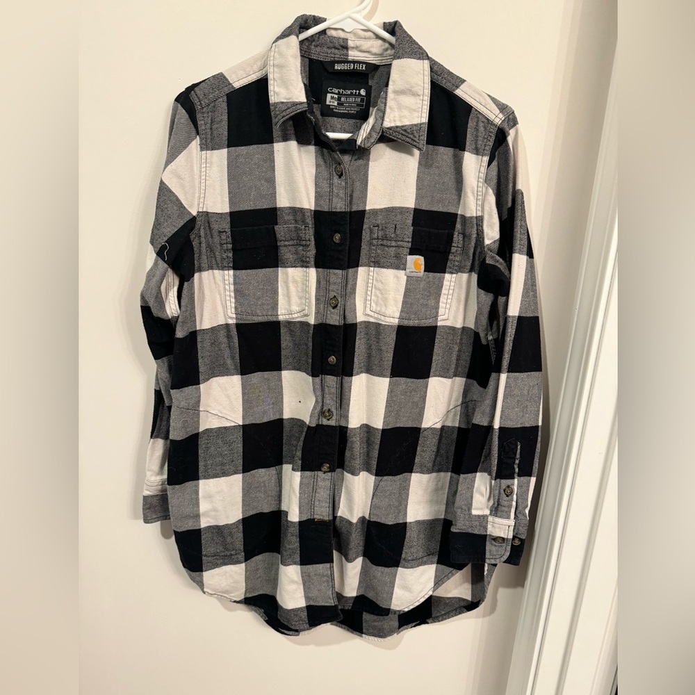 Carhartt Rugged Flex Relaxed Fit Shirt Midweight Flannel Plaid Sz M Pockets